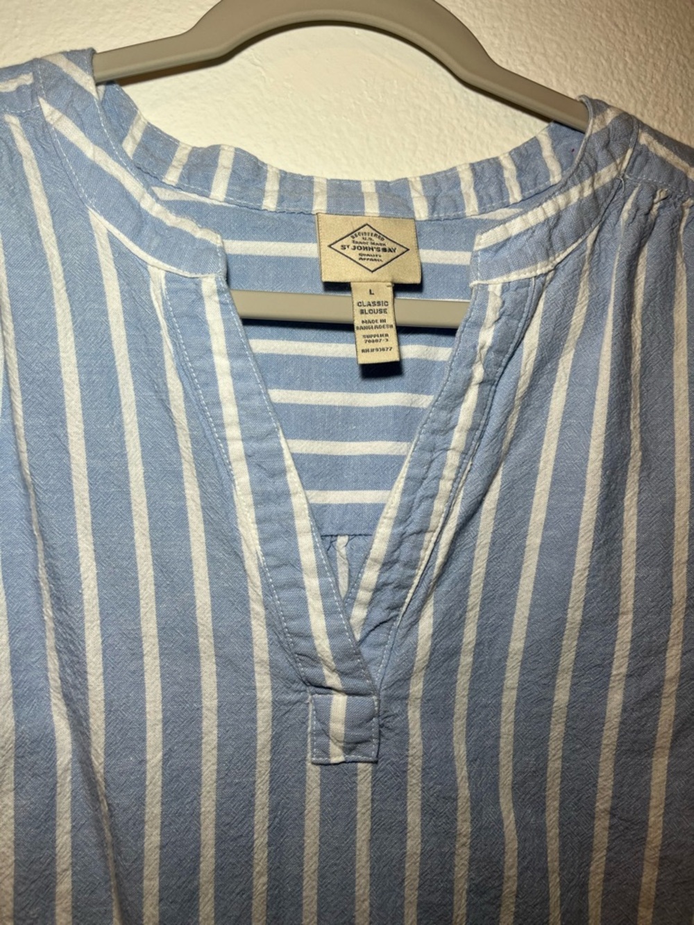 St. John's Bay Blue and White Vertical Stripe V-Neck Women’s Blouse